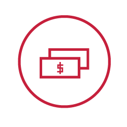 A web design project featuring a red circle incorporating a dollar bill.