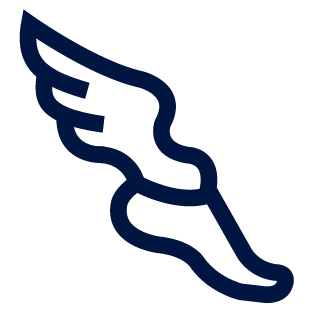 An environmental design featuring a blue wing logo on a white background.