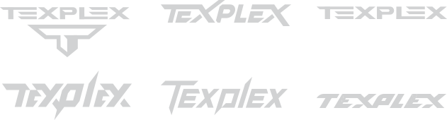 Six different gray "Texplex" logos in different fonts.