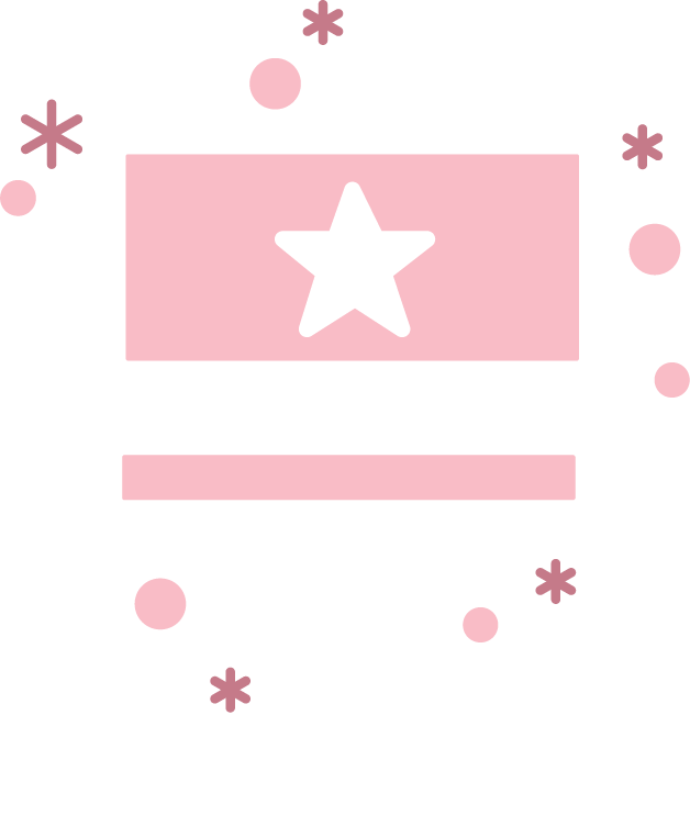 Great American Family-inspired pink star and stripes design surrounded by dots and asterisks.