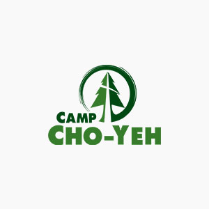 The logo of Camp Cho-Yeh showcases a stylized green tree nestled within a green circle, paired with the bold green text "Camp Cho-Yeh" on a pristine white background, embodying the camp's concept of nature and community for 2025.