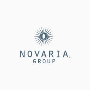 Logo of Novaria Group featuring a stylized radial design above the text "Novaria Group" on a light background, embodying the Homepage Concept 2025.