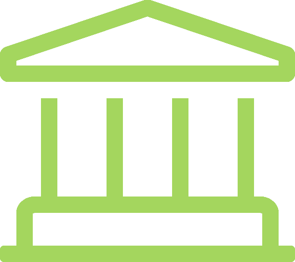 Green outlined icon of a classical building with columns, resembling a bank or government institution—perfect for TFNB branding. Updated 2025 design on a transparent background.