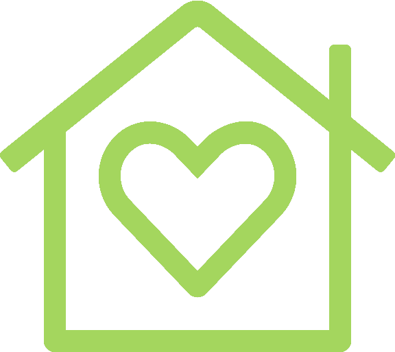 A green outline of a house with a heart shape inside, centered on a transparent background. Updated 2025 by TFNB.