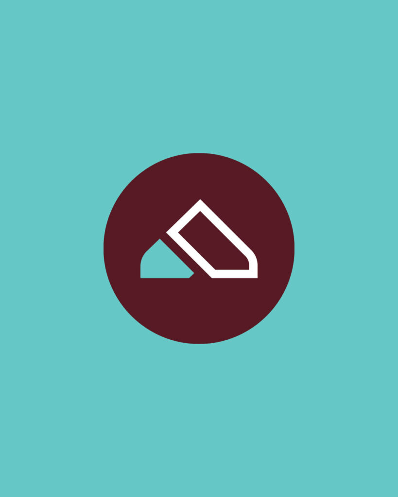 A simple white eraser icon inside a dark maroon circle on a turquoise background, reminiscent of the clean design associated with Aaron Overhead Doors.