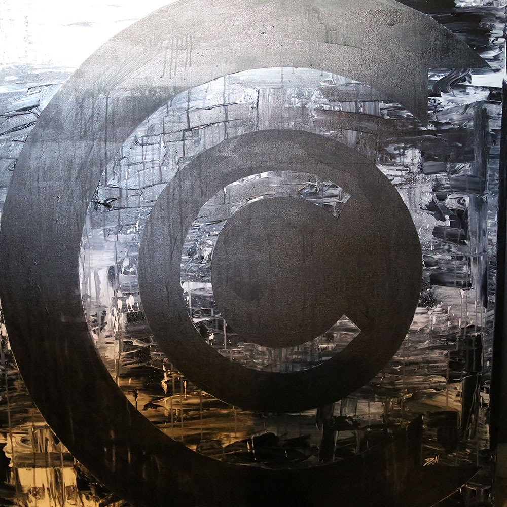 A large black copyright symbol is painted on a textured, abstract black and gray background, capturing the essence of logo design and the bold spirit of Ardent.